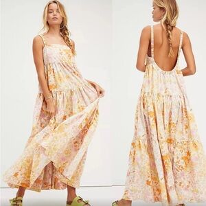 Free People Pink and Cream Tiered Backless Sundress